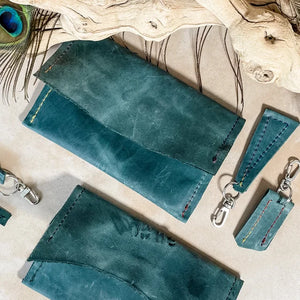 Legend Leather Foldover Clutch-Deep Green w/Multi Stitch
