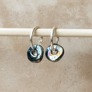 Black Sea Ceramic Wafer Hoop Earrings