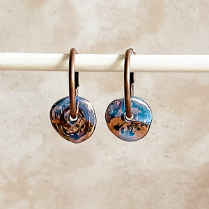 Blue Copper Ceramic Wafer Hoop Earrings