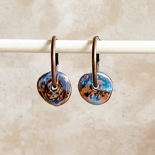 Blue Copper Ceramic Wafer Hoop Earring