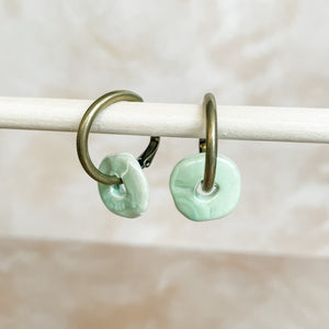 Mint Ceramic Wafer Hoop Earrings