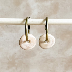 Fuzzy Peach Ceramic Wafer Hoop Earrings