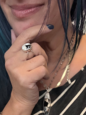 Adjustable White Buffalo Stone w/Bronze Matrix Ring No.8