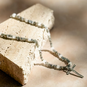 Cross Necklace | Labradorite, Moonstone + Sterling Silver
