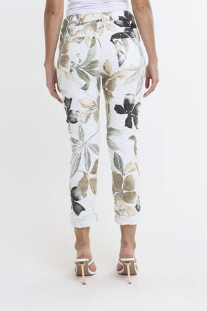 Collins Lily Leaf Stretch Tie Waist Pant | White