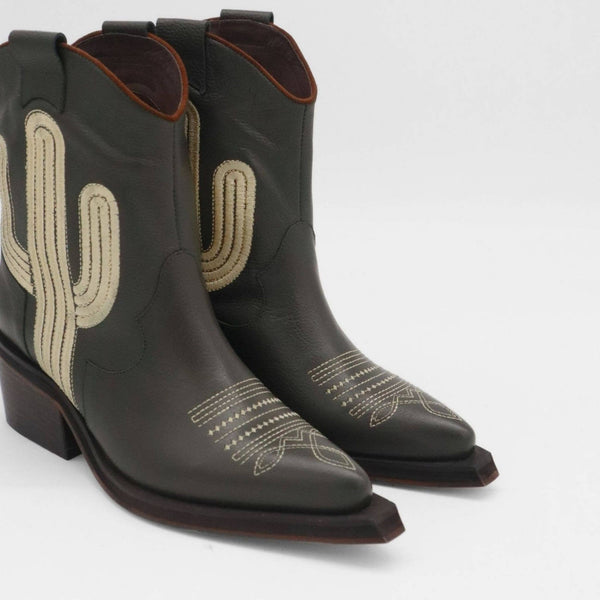 Oasis Western Cowboy Women's Booties in Olive Leather: Olive / Leather / 38  (US 7 / 7.5)
