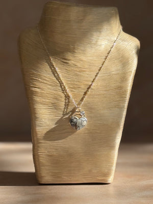 Onyx + Moonstone Heart with Moonstone Cloud Cabochon No. 12