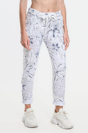 Daelyn Hibiscus Animal Pull On Pant (PL707H): 100 White