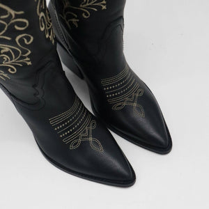 Paradise Western Cowboy Women's Boots in Black Leather: Black / Leather