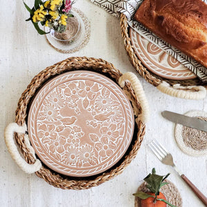 Handmade Bread Warmer & Wicker Basket - Garden Round
