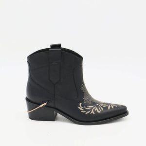 Joy western cowboy booties in black leather women's shoes: Black / 41  (US 10 / 10.5)