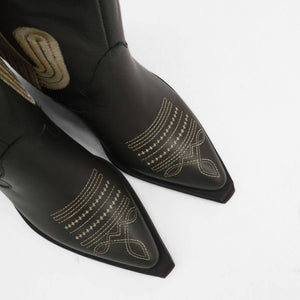 Oasis Western Cowboy Women's Booties in Olive Leather: Olive / Leather / 38  (US 7 / 7.5)