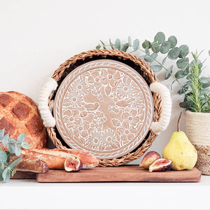 Handmade Bread Warmer & Wicker Basket - Garden Round