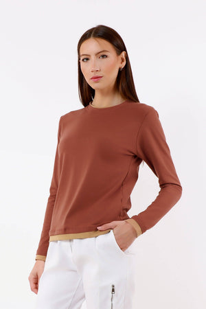 Odalis Long Sleeve Contrast Trim Tee (BLS161): 249B Tobacco/Caramel / Size 3