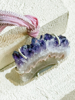 Amethyst Geode Silk Adjustable Necklace No.3