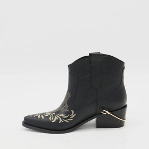 Joy western cowboy booties in black leather women's shoes: Black / 41  (US 10 / 10.5)