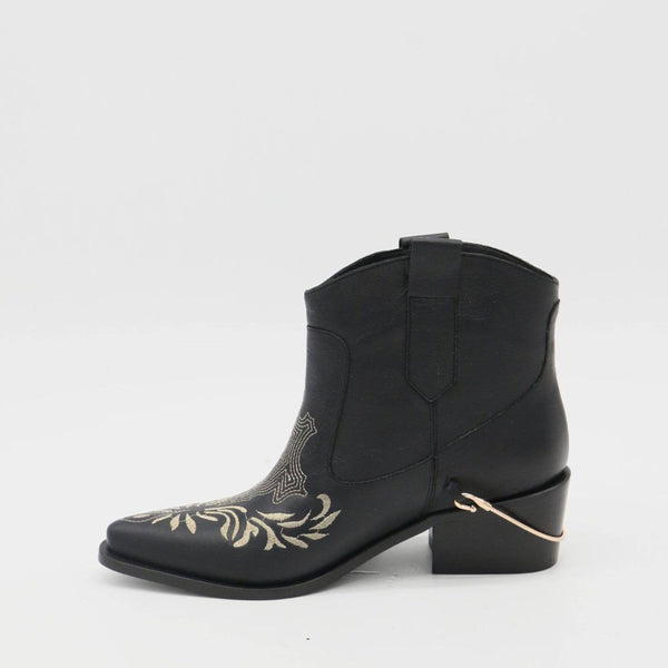 Joy western cowboy booties in black leather women's shoes: Black / 41  (US 10 / 10.5)