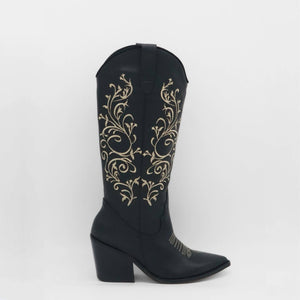 Paradise Western Cowboy Women's Boots in Black Leather: Black / Leather
