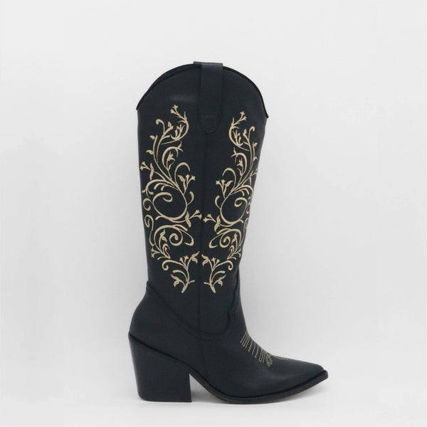 Paradise Western Cowboy Women's Boots in Black Leather: Black / Leather / 40  (US 9 / 9.5)