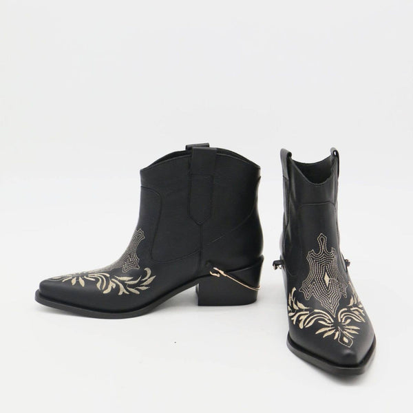 Joy western cowboy booties in black leather women's shoes: Black / 40  (US 9 / 9.5)