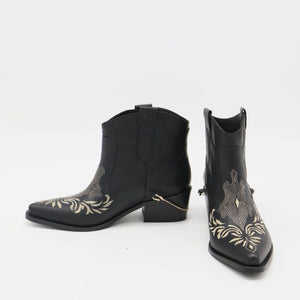 Joy western cowboy booties in black leather women's shoes: Black / 41  (US 10 / 10.5)