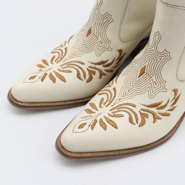 Joy western cowboy boots in off white leather women's shoes: Ivory / 39  (US 8 / 8.5)