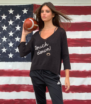 Touch Down 3/4 Slv V Cotton | Black