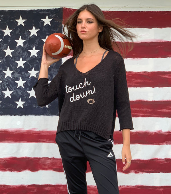 Touch Down 3/4 Slv V Cotton | Black