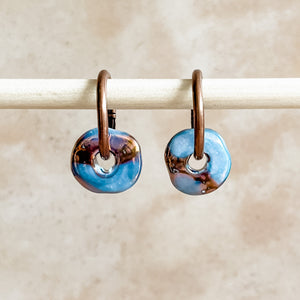 Blue Copper Ceramic Wafer Hoop Earrings