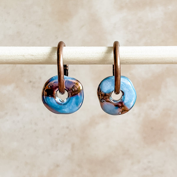 Blue Copper Ceramic Wafer Hoop Earring