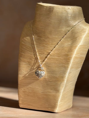 Onyx + Moonstone Heart with Moonstone Cloud Cabochon No. 12