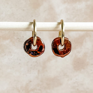 Copper Ceramic Wafer Hoop Earrings