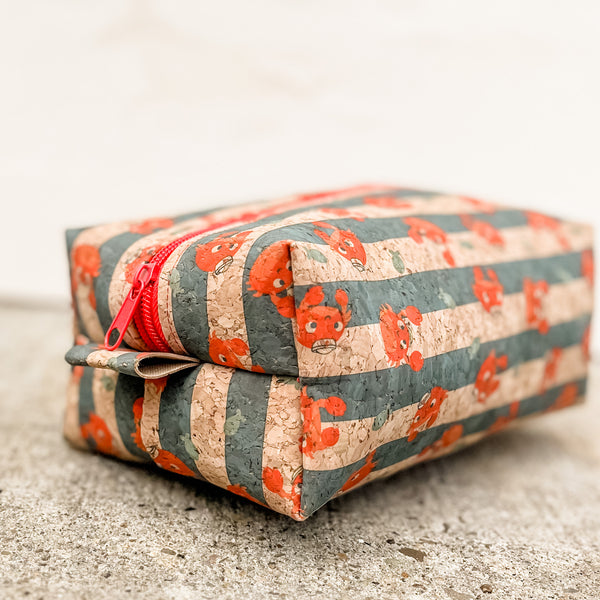 Cork Toiletry Kit/Dopp Kit | Red Crab/Blue Stripes