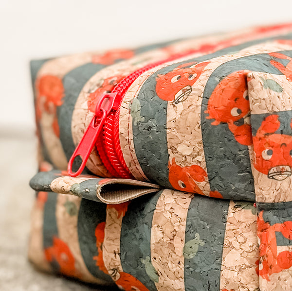 Cork Toiletry Kit/Dopp Kit | Red Crab/Blue Stripes