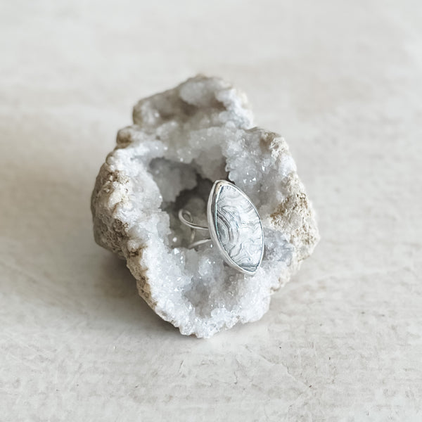 Crazy Lace Agate Adjustable Sterling Ring No.1