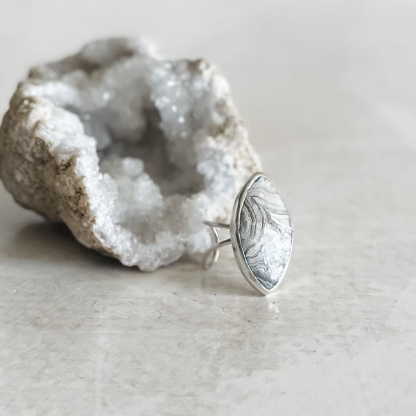 Crazy Lace Agate Adjustable Sterling Ring No.1