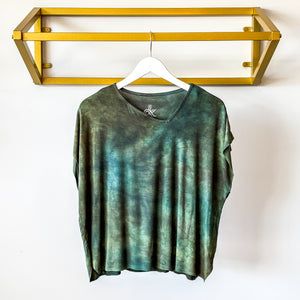 Finch Asymmetrical V Boxy Tee | Hand Dyed Blue