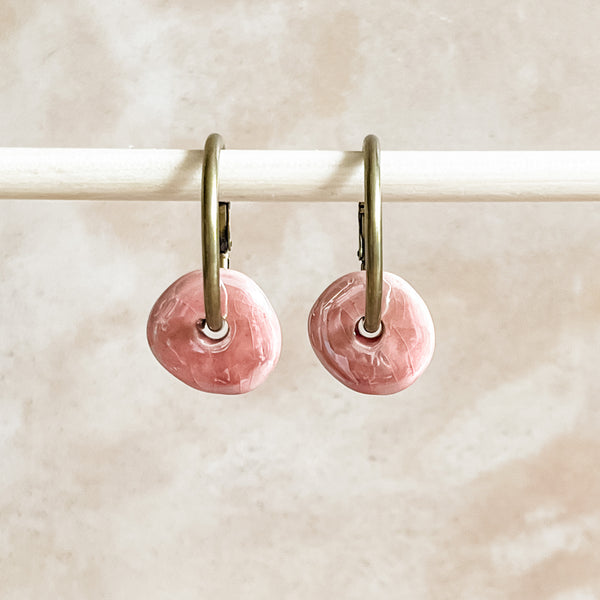 Dusty Rose Ceramic Wafer Hoop Earrings