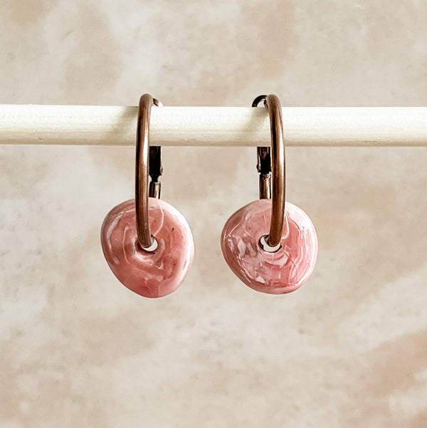 Dusty Rose Ceramic Wafer Hoop Earring