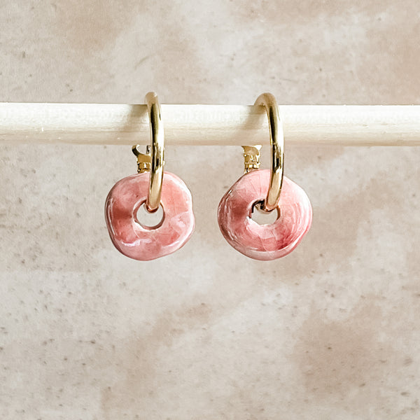 Dusty Rose Ceramic Wafer Hoop Earrings