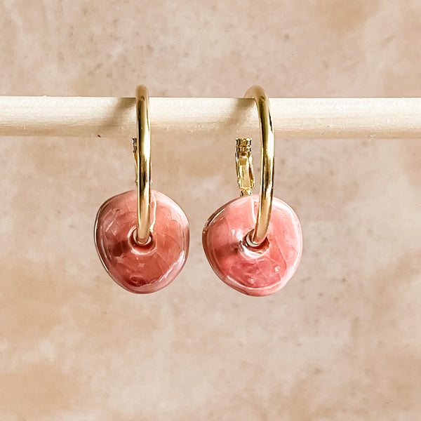 Dusty Rose Ceramic Wafer Hoop Earring