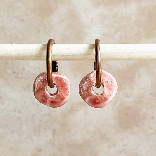 Dusty Rose Ceramic Wafer Hoop Earring