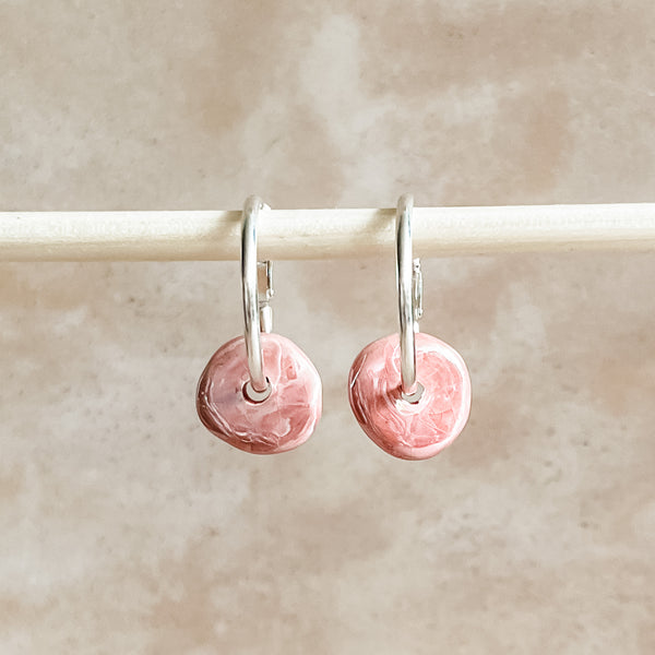 Dusty Rose Ceramic Wafer Hoop Earring