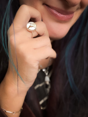 Adjustable White Buffalo Stone w/Bronze Matrix Ring No.7