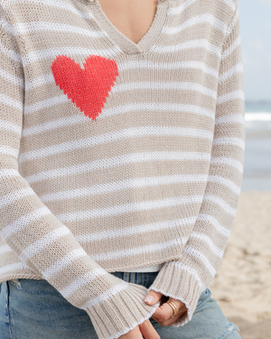 Eloise Henley Heart Sweater | Khaki-White
