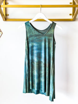 Foxy Asymmetrical V Tank | Hand Dyed Blue
