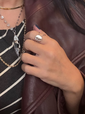 Adjustable White Buffalo Stone w/Bronze Matrix Ring No.10