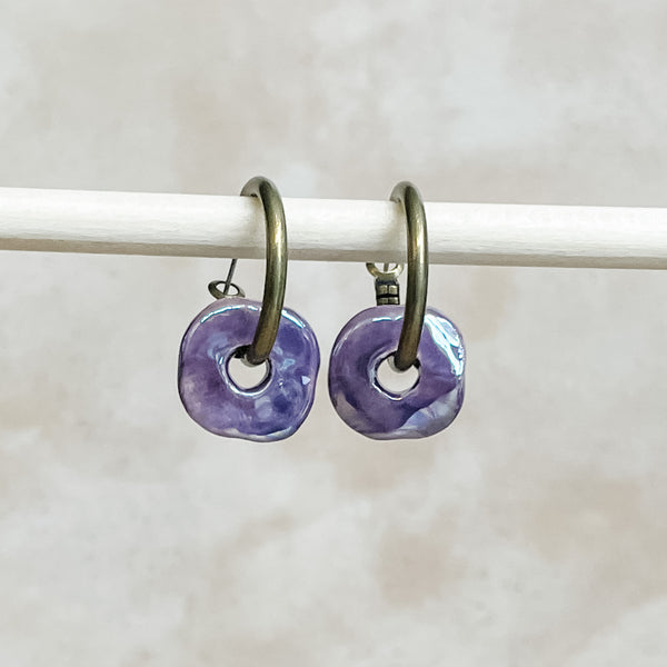 Grape Ceramic Wafer Hoop Earring