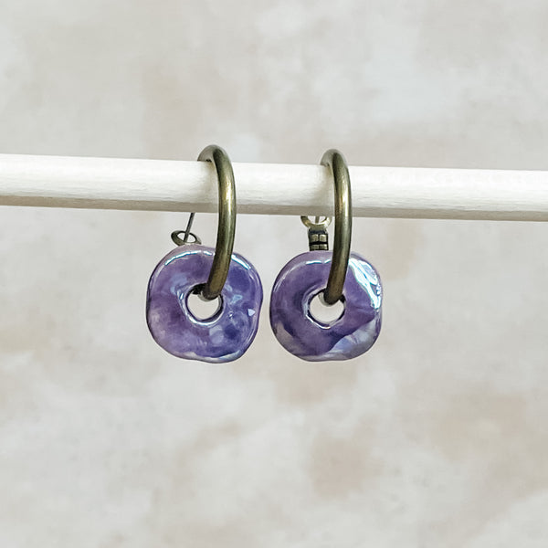 Grape Ceramic Wafer Hoop Earrings