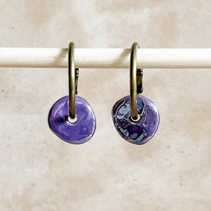 Grape Ceramic Wafer Hoop Earrings